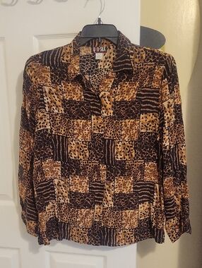 Quo-Silk SzS 100% silk Animal Patchwork Button-Up Shirt - Black & Brown